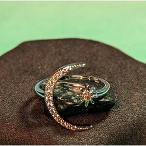 Sterling silver-plated moon and star ring - adjustable